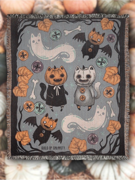 Other - Halloween Cat & Ghost Woven Throw - 50x60”